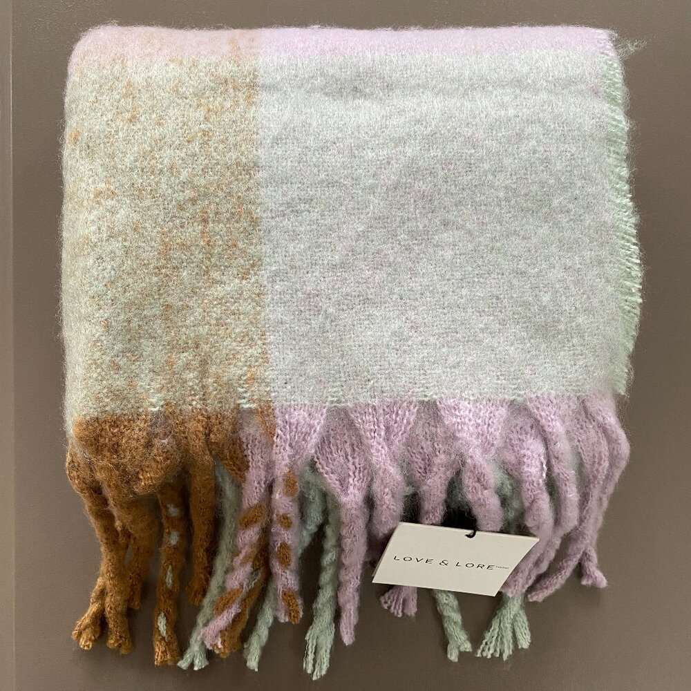 Love & Lore Pastel Checkered Scarf | Soft Brushed Fringe Blanket Wrap